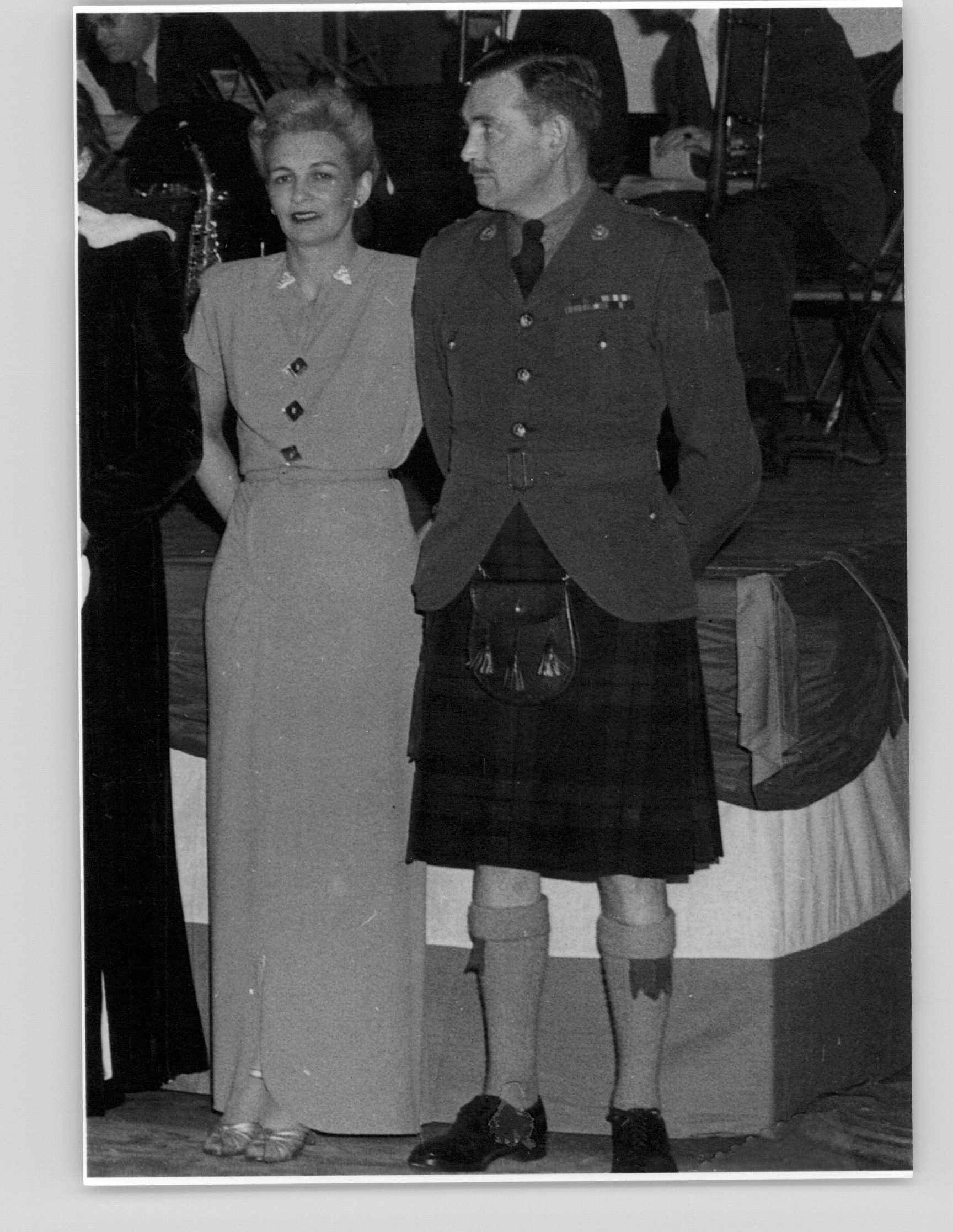 Lt-Col J.D. Stewart, DSO, and Mrs Constance Stewart, James Street Armouries, Hamilton, 1946.