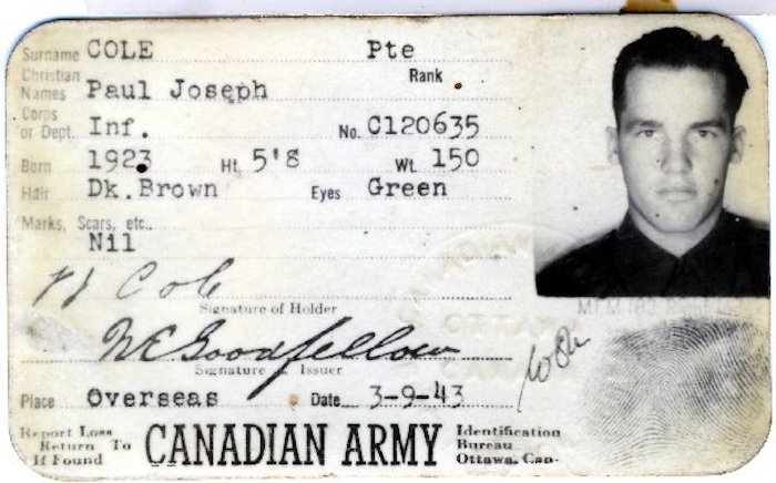 Pte Paul Joseph Cole ID Card