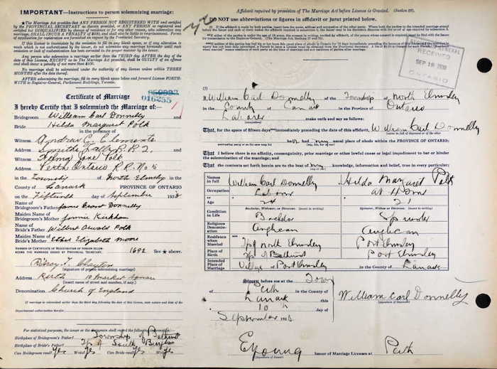 Marriage Certificate Polk and Donnelly