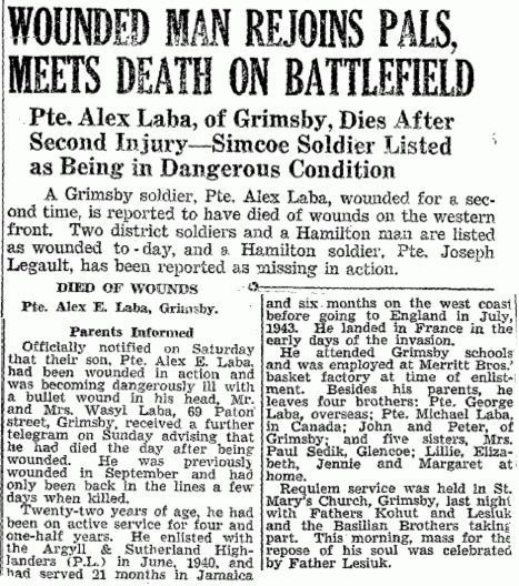 Obituary Pte Alex Laba