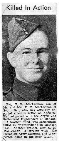 Obituary Pte Colin Robinson MacLennan