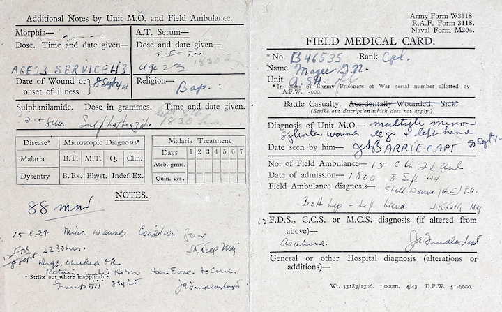 Field medical card, Cpl G.N. Magee