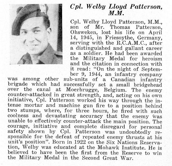 Obituary, Cpl Welby Lloyd Patterson, MM