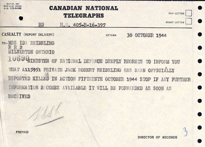 Telegram to Ida Reibeling