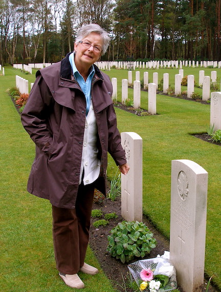 Carol Burak at father’s grave Brookwood Military Cemetery Surrey