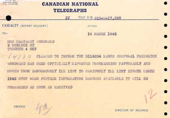 Telegram status Woodward March 1945